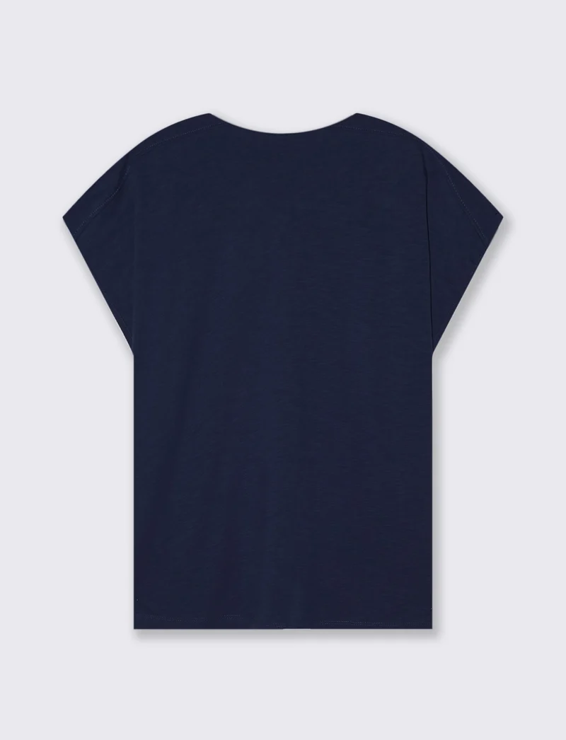 T-Shirt Mezza Manica Scollo Serafino - Blu