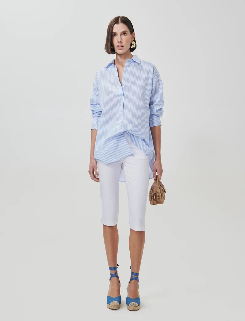 Pantaloni Capri Slim in Tessuto Elasticizzato - Bianco