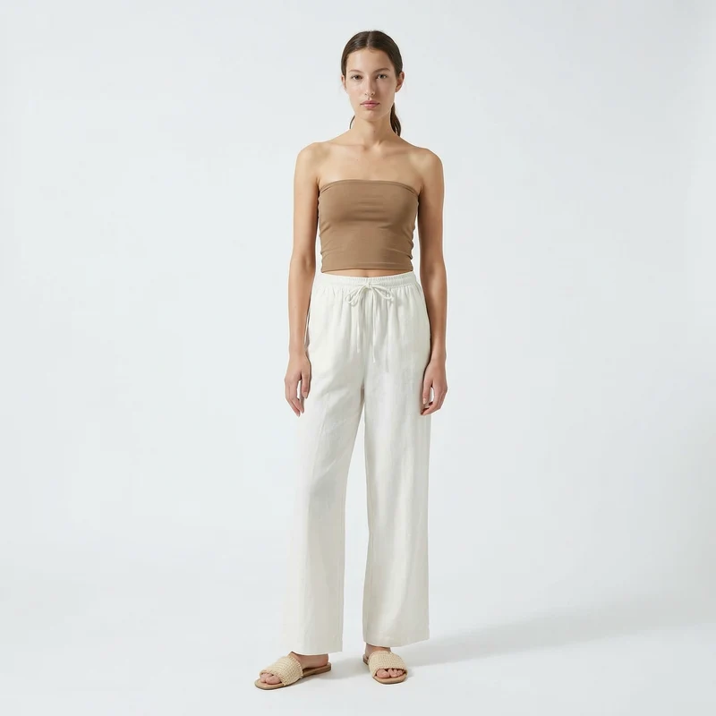 Pantaloni Elasticizzati con Coulisse e Tasche - Bianco