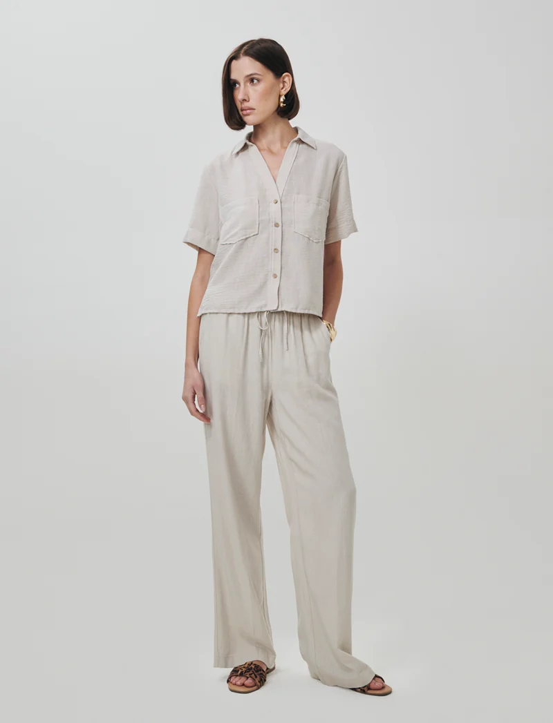 Pantaloni Elasticizzati con Coulisse e Tasche - Sabbia