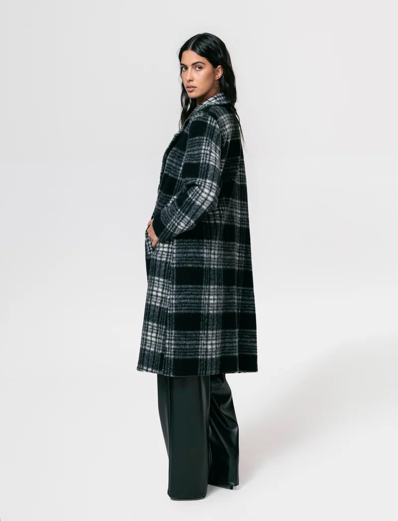 Cappotto over in tessuto a quadro - Nero