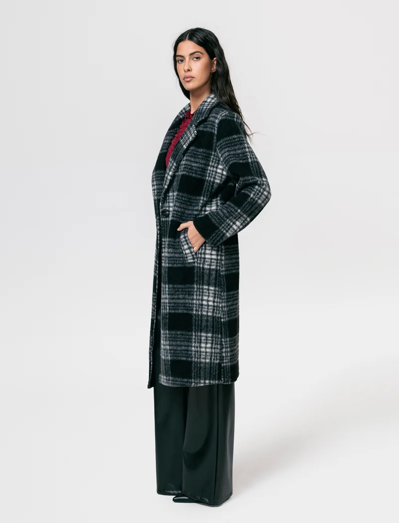 Cappotto over in tessuto a quadro - Nero