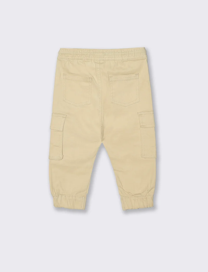 Pantaloni cargo con elastico e coulisse - Beige