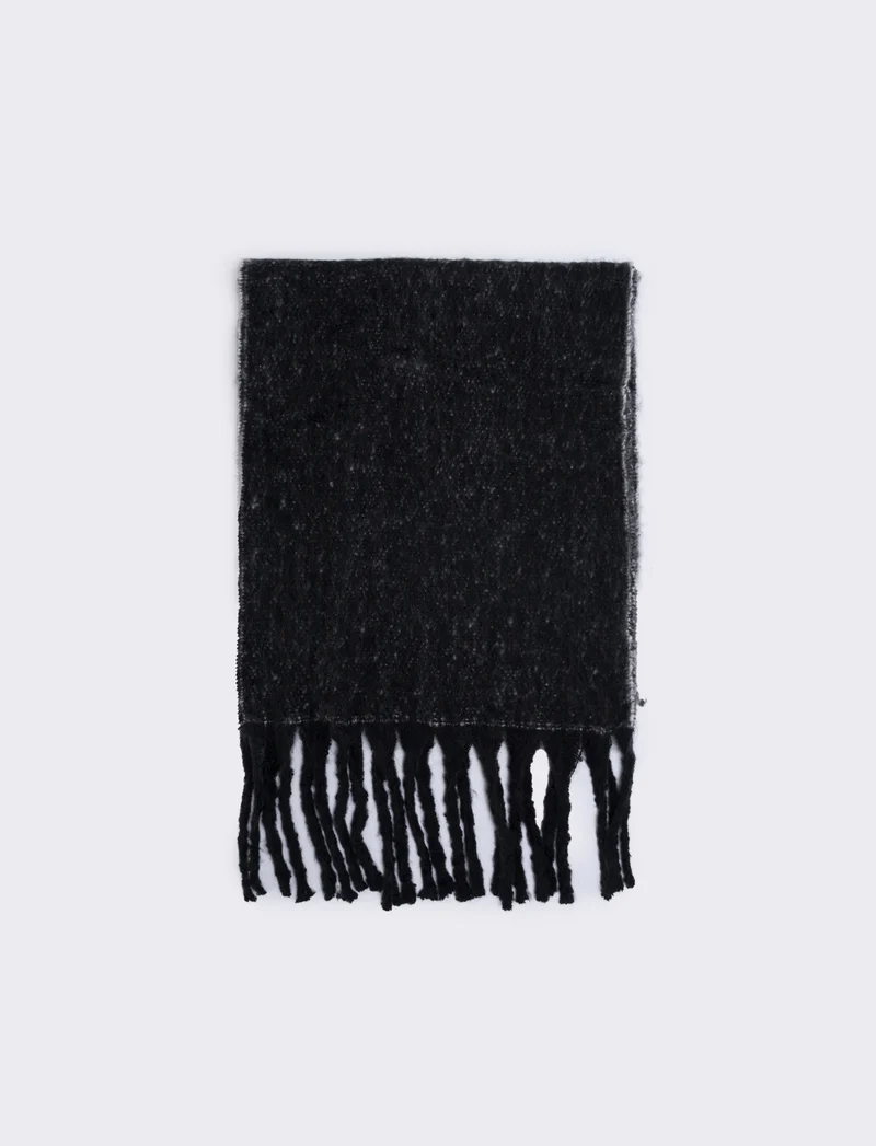 Sciarpa tinta unita con frange - Nero