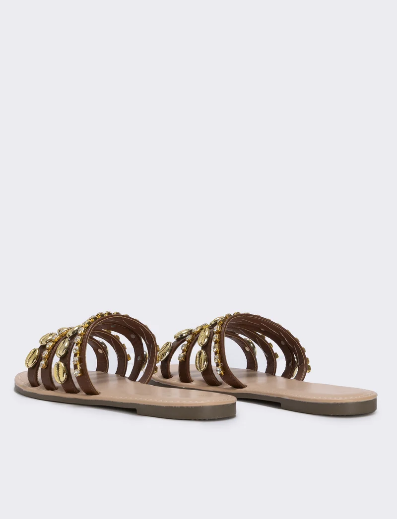 Mule marine da con conchiglie e strass - Marrone