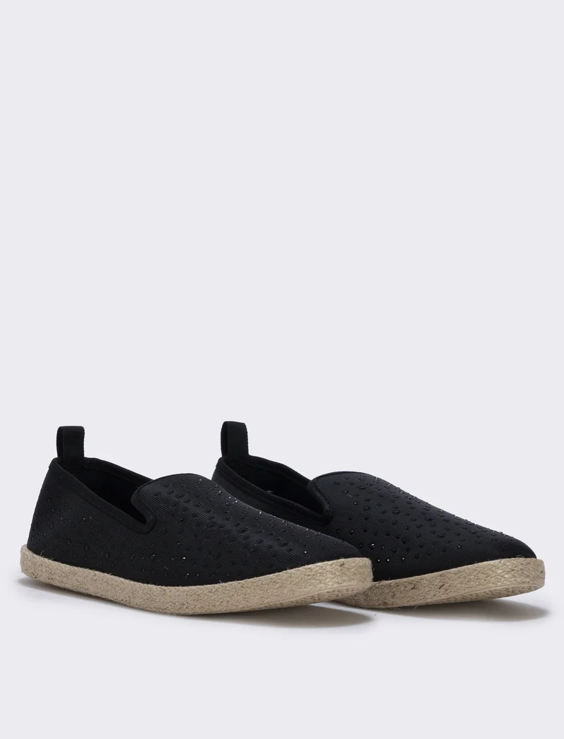 Espadrillas basse in tessuto nero con strass - Nero