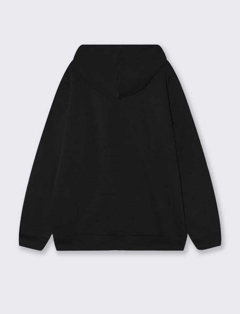 Felpa Basic con Cappuccio e Cerniera - Nero