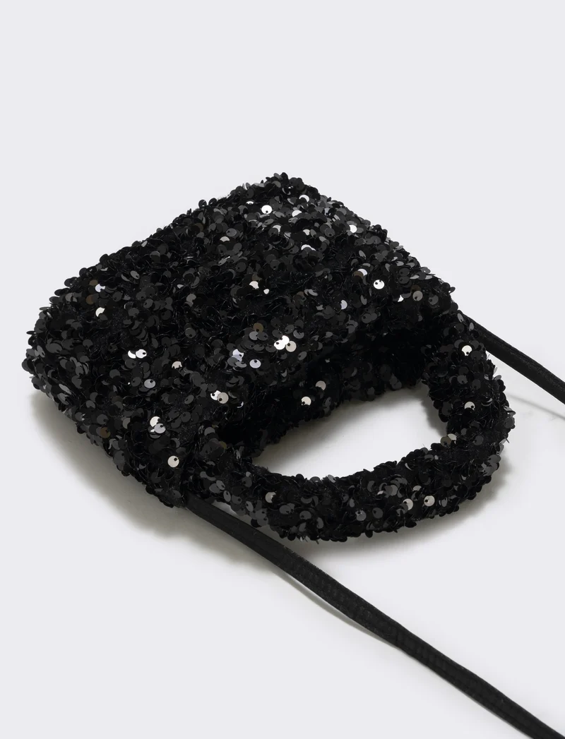 Borsetta bambina con paillettes brillanti - Nero