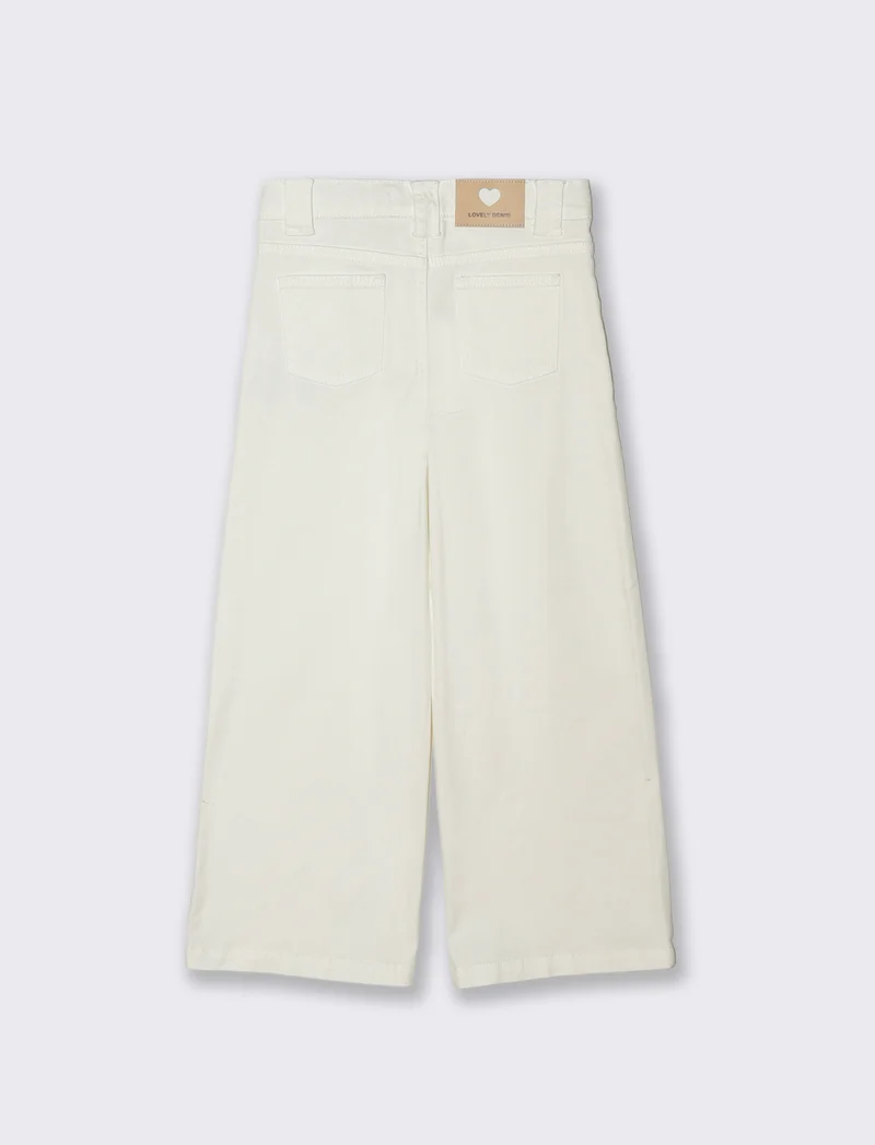 Pantalone gamba larga in cotone per bambina - Bianco latte