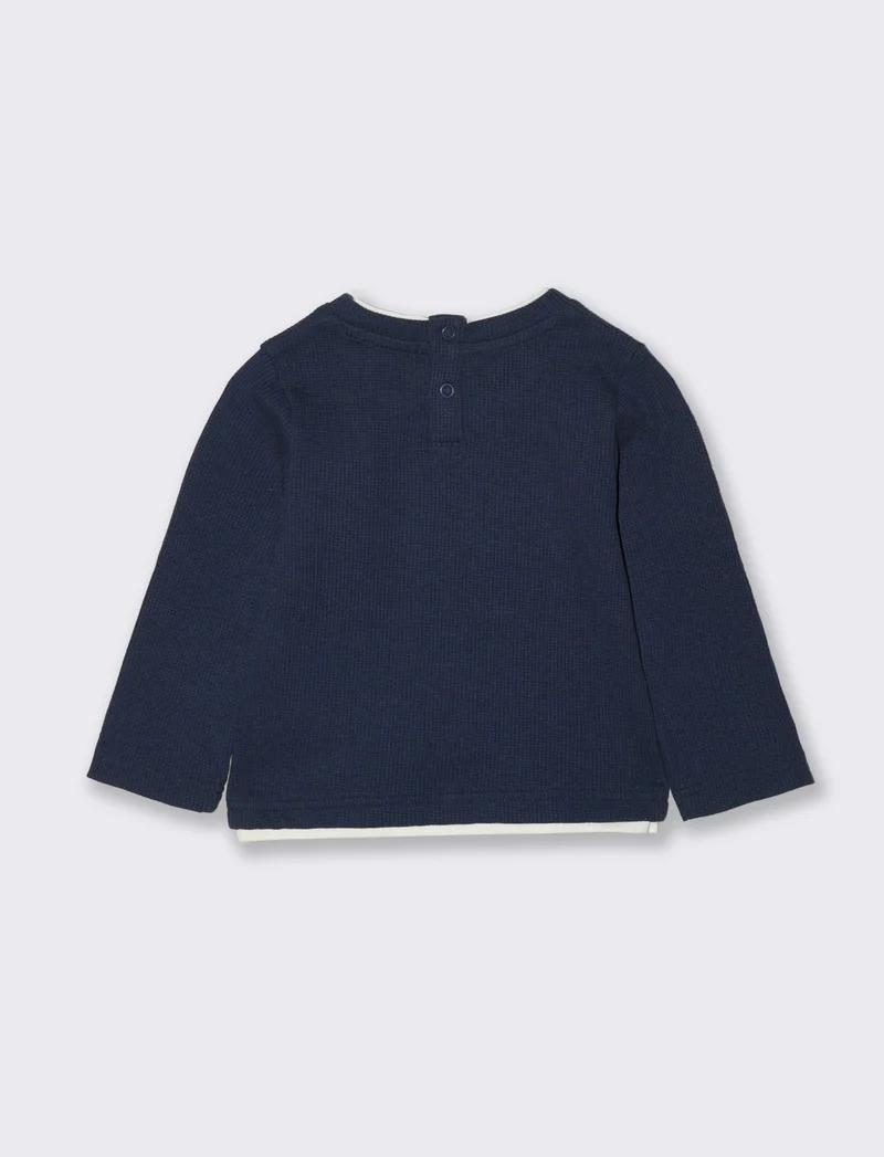 T-shirt manica lunga in tessuto waffle - Blu
