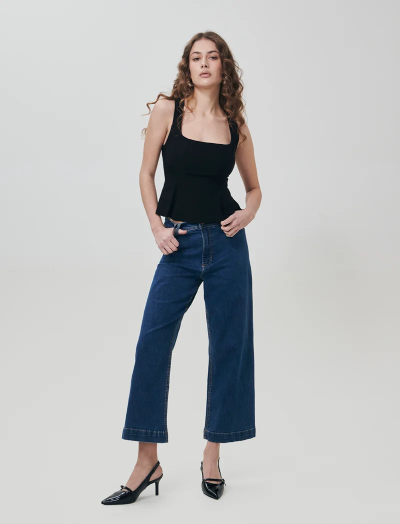 Jeans Gamba Larga Crop - Denim
