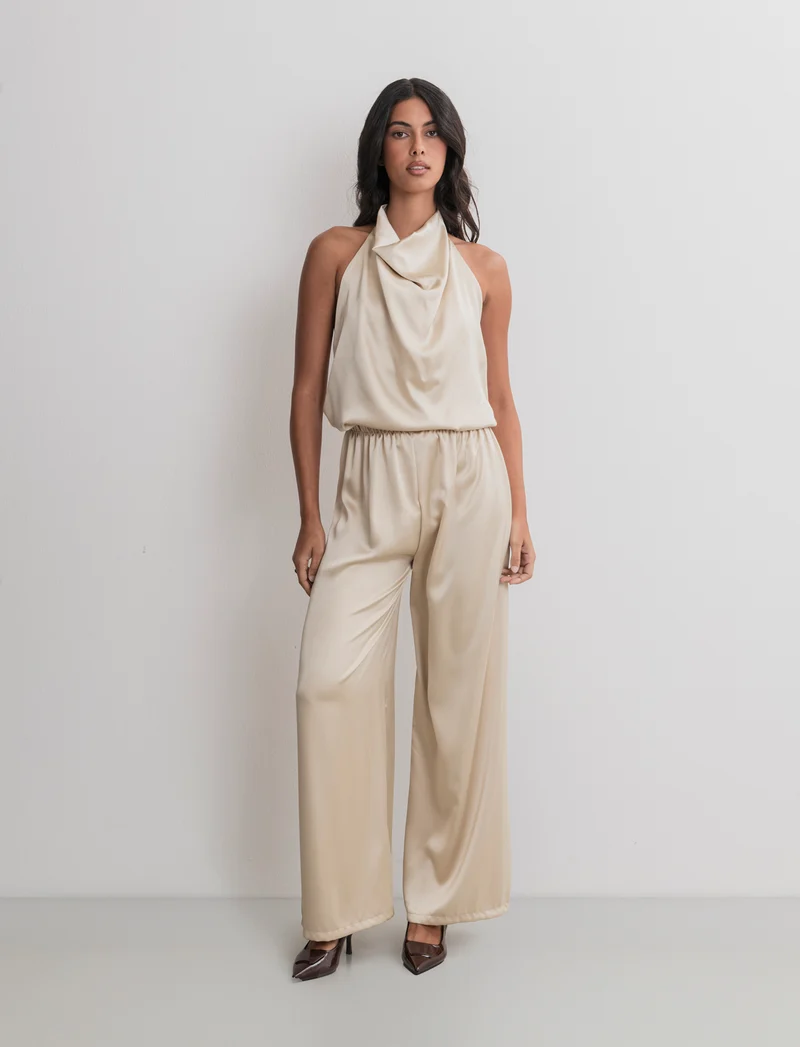 PANTALONE IN SATIN - Beige champagne