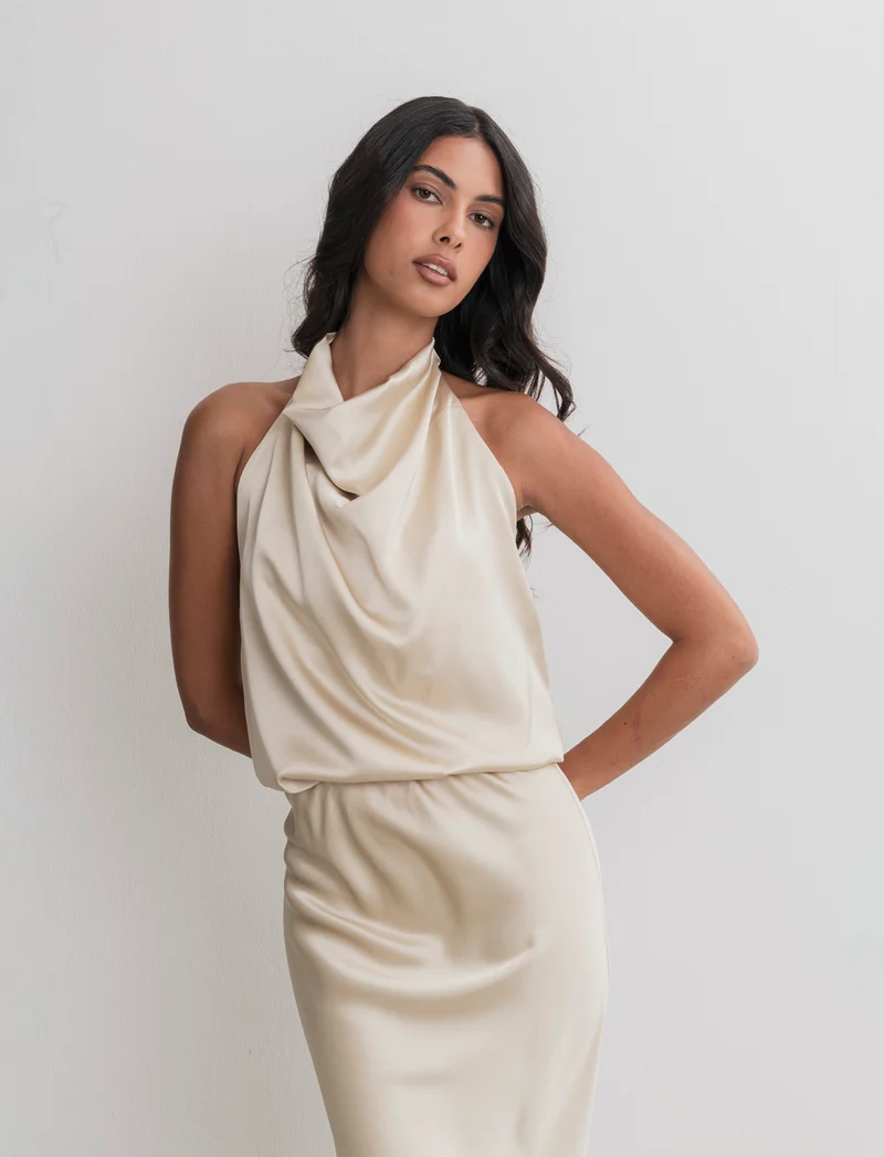 PANTALONE IN SATIN - Beige champagne