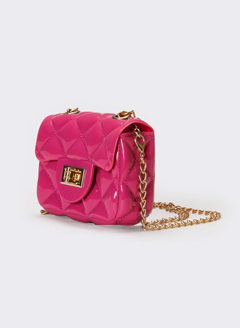 Tracollina con patta trapuntata e tracolla - Fuxia