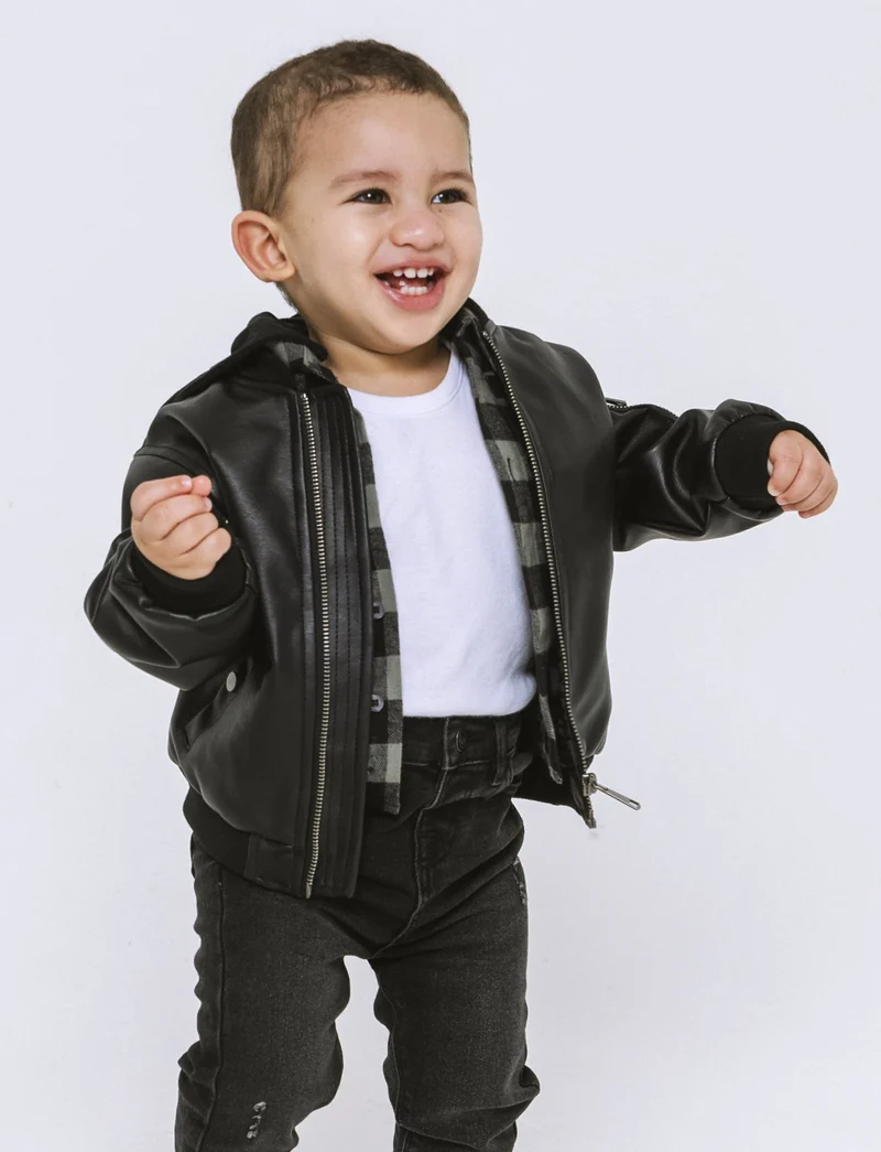 Giubbotto biker in similpelle da neonato - Nero