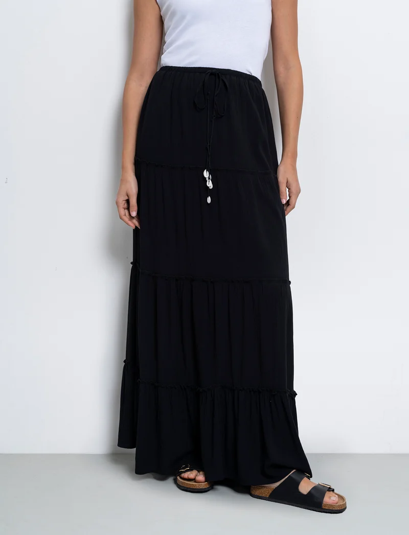 Gonna lunga con coulisse da donna - Nero