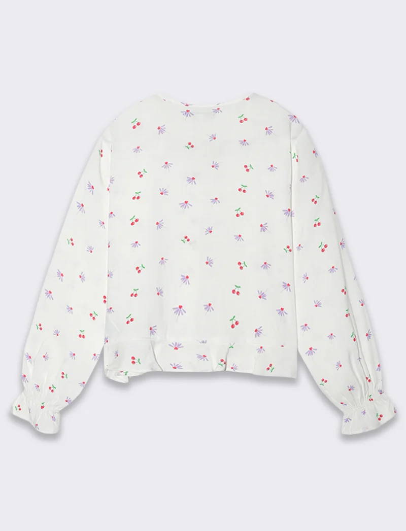 Camicia in viscosa stampata da bambina - Bianco latte