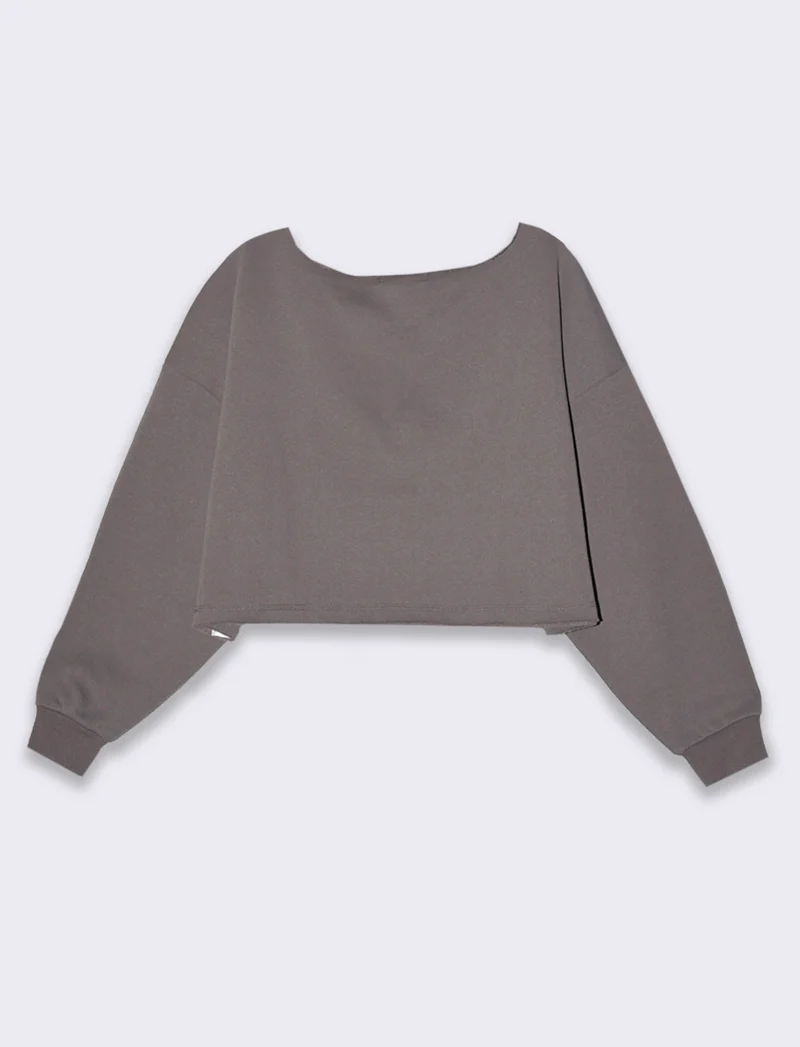 Felpa crop off shoulder da donna - Grigio piombo