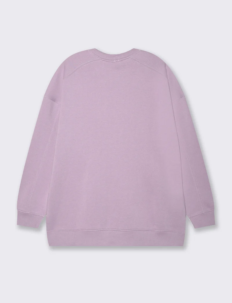 Felpa basic girocollo oversize da donna - Lilla