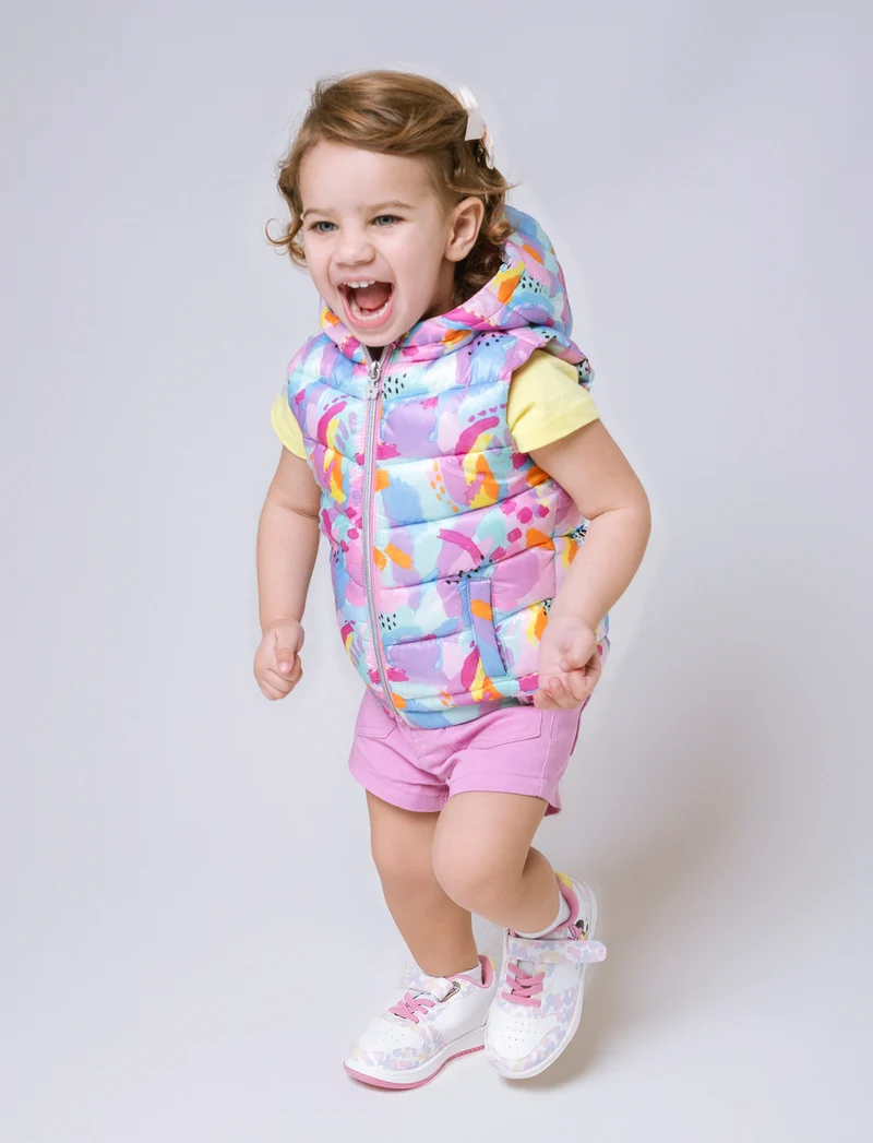 Gilet con cappuccio e zip da neonata - Rosa