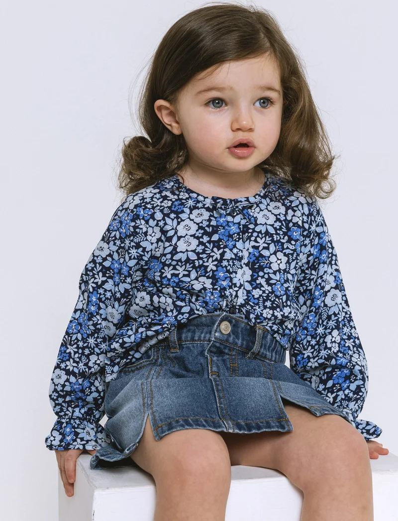 Blusa stampata con fiocchetti da neonata - Blu