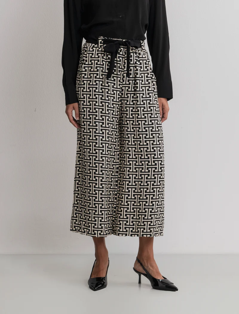 Pantalone stampato con cintura in tessuto - Geometrie