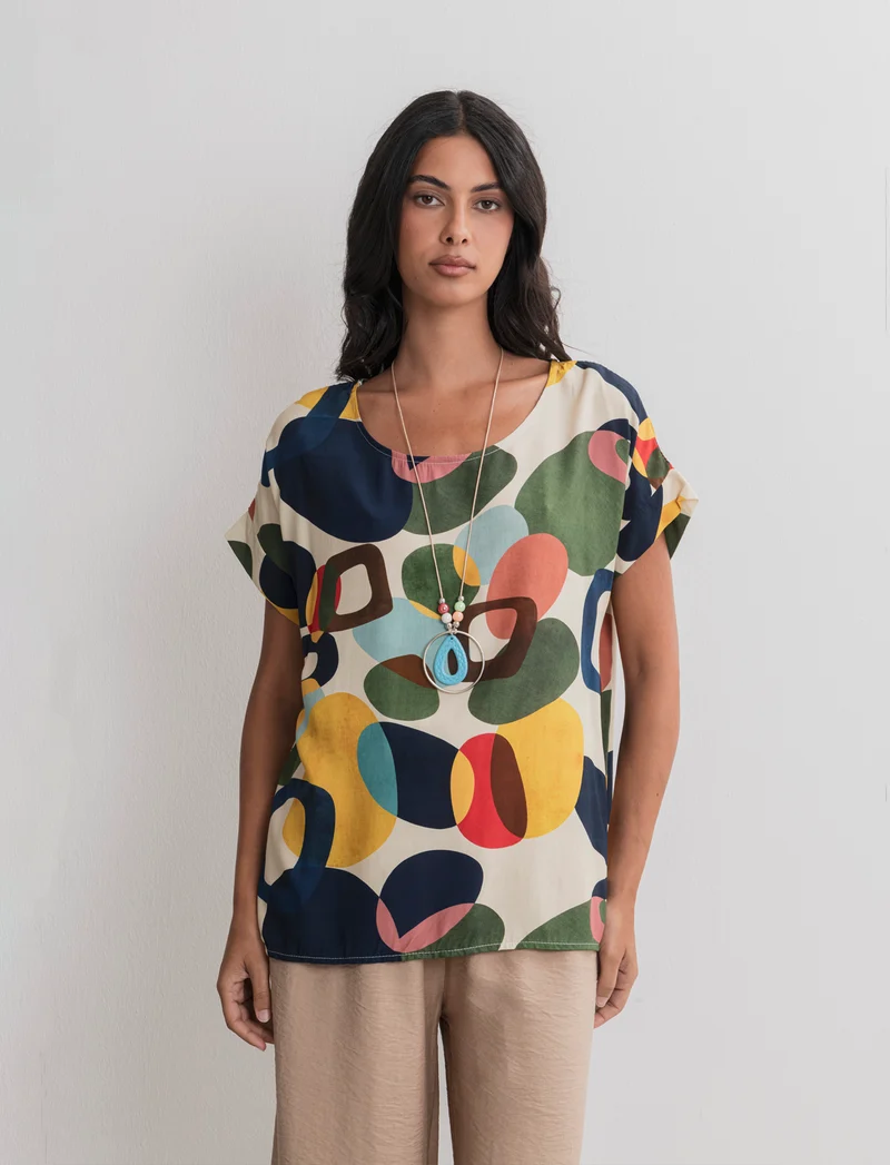 Casacca stampata con collana - Blu