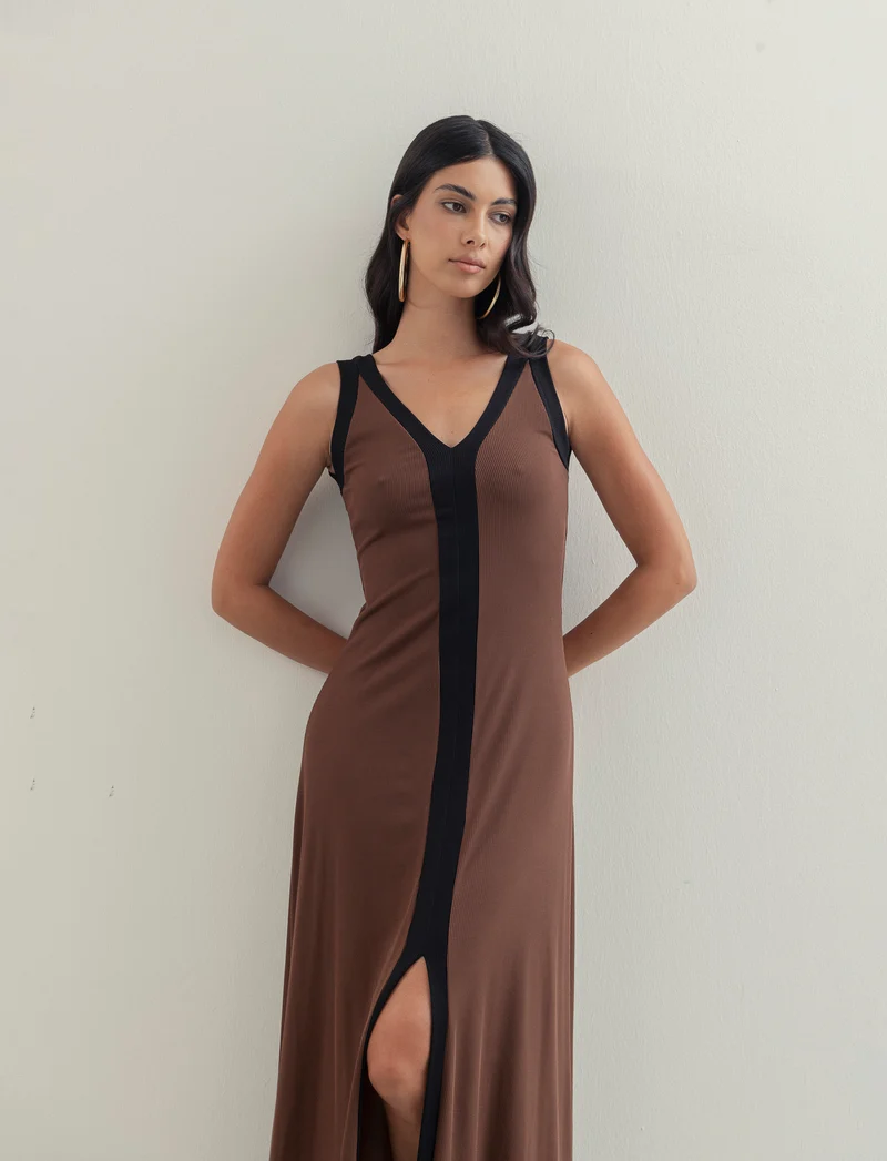 Vestito lungo bicolor - Moro