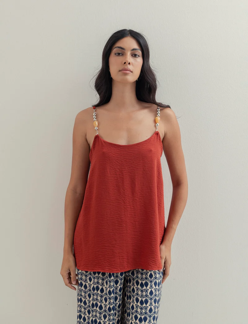 Top con bretelle con accessorio - coccio