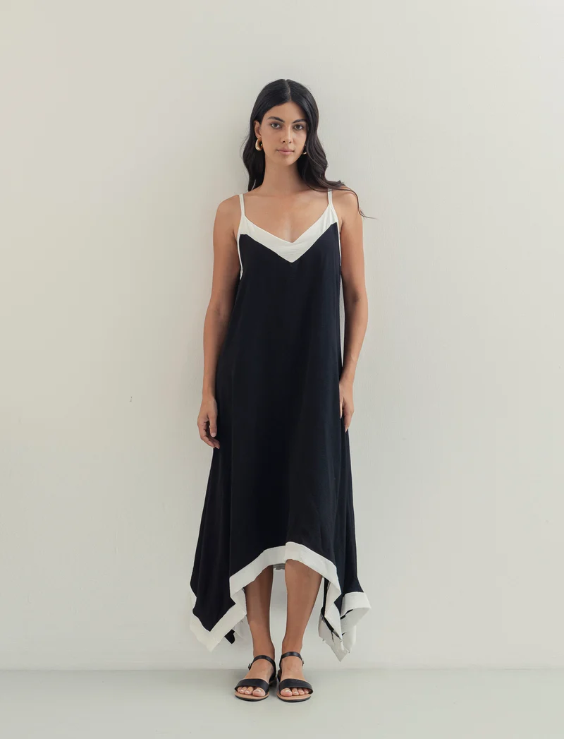Vestito lungo bicolor - Nero