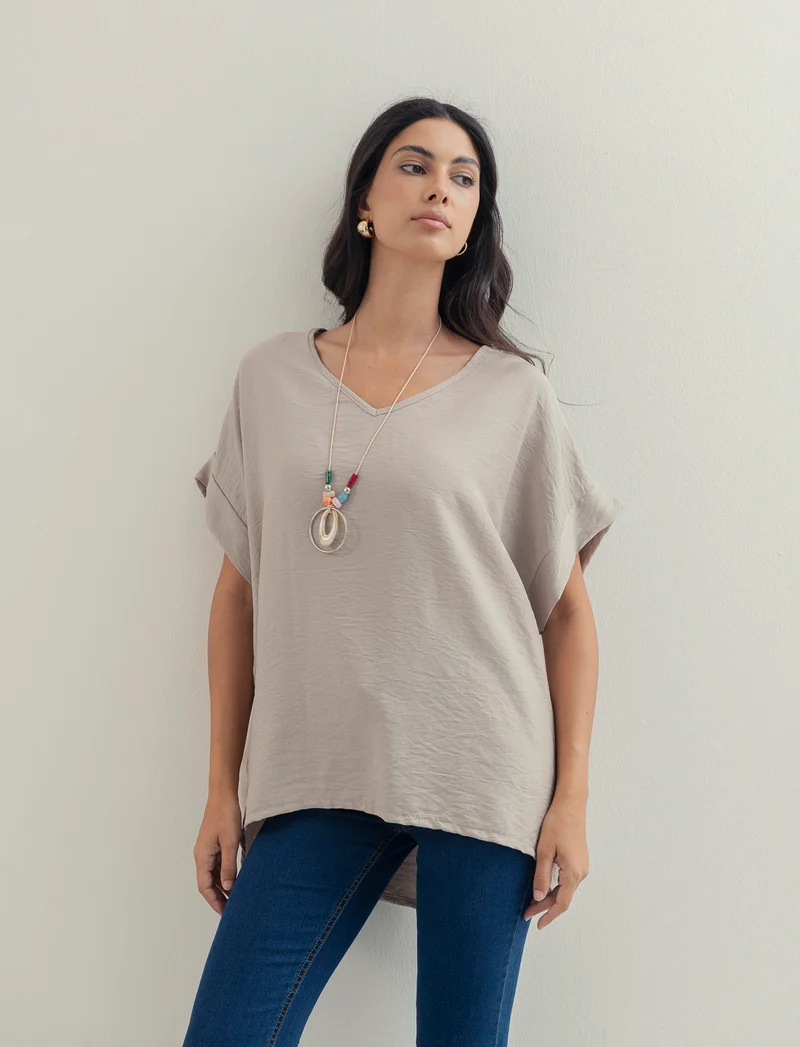Casacca over con collana - Grigio fango