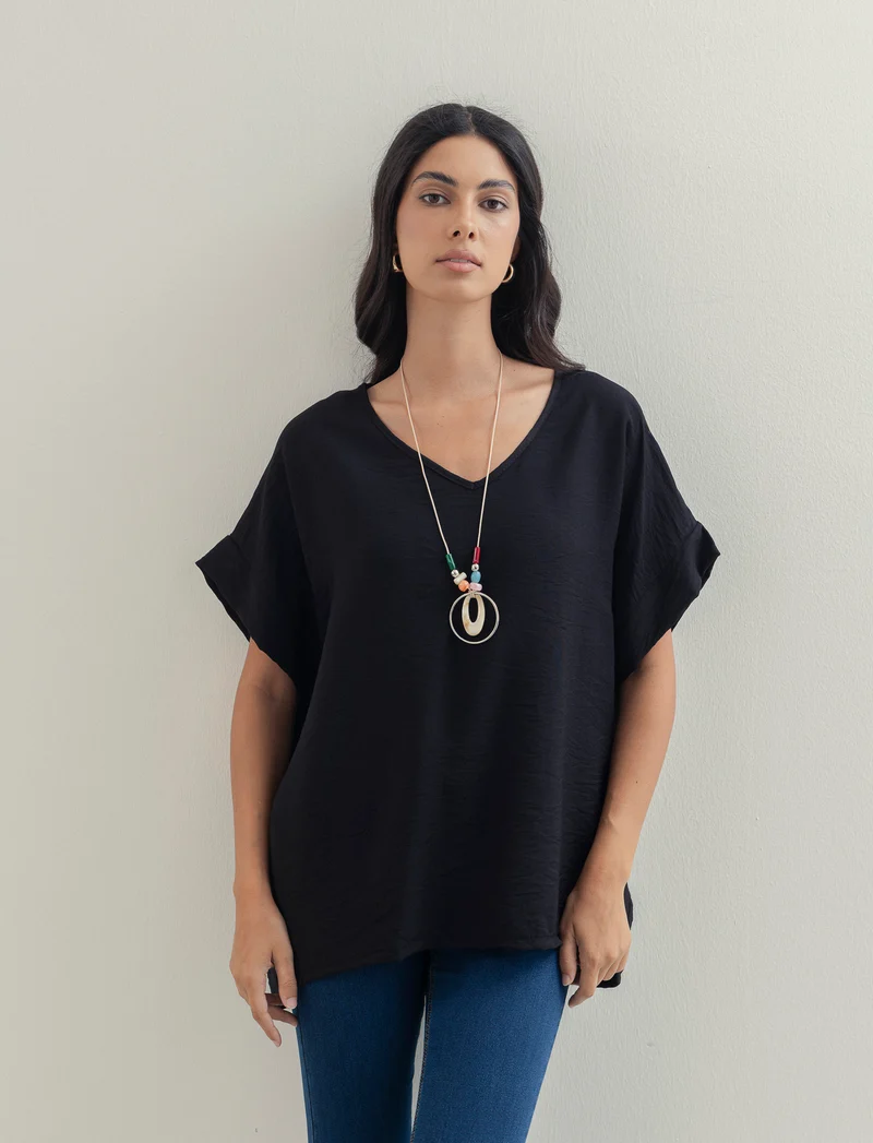 Casacca over con collana - Nero