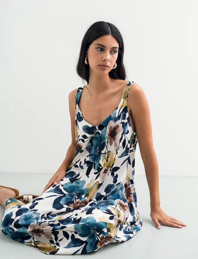 Vestito stampato con bretelline - Blu