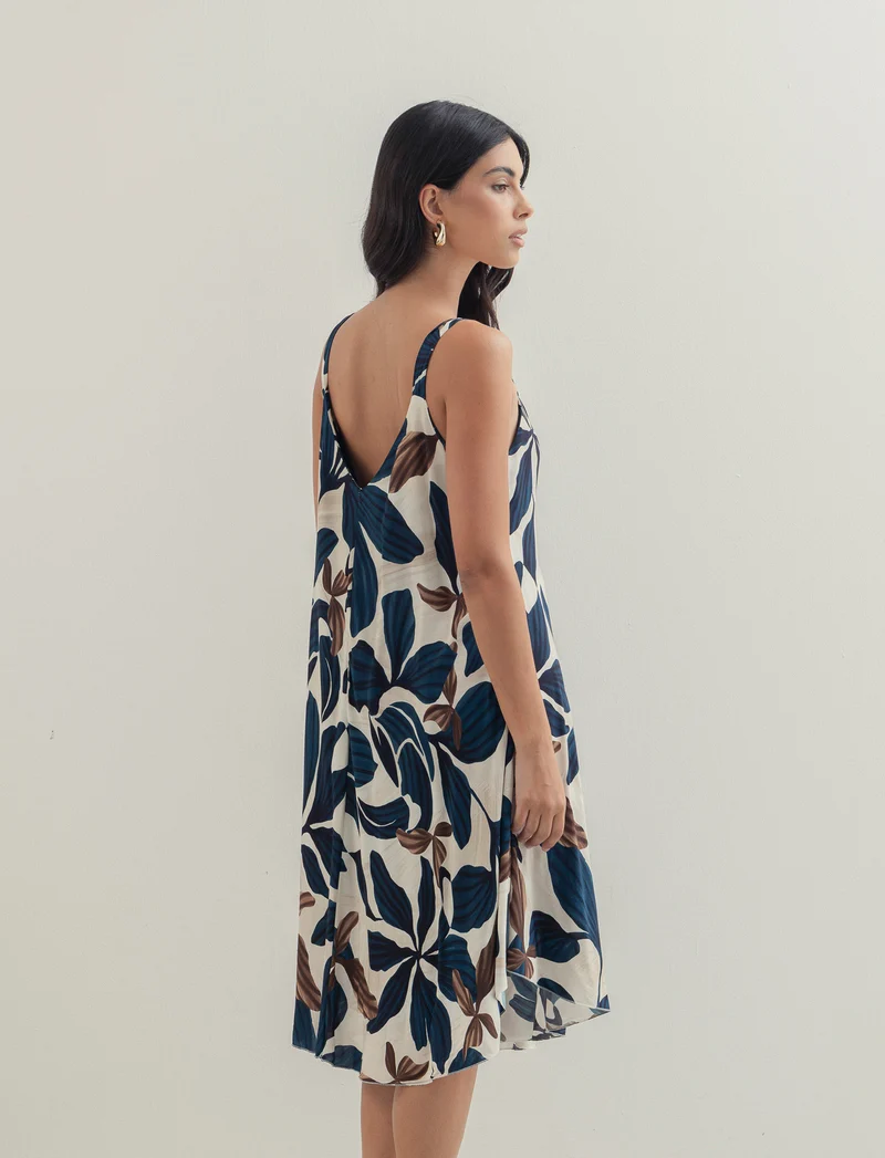 Vestito in viscosa stampato con bretelline - Blu