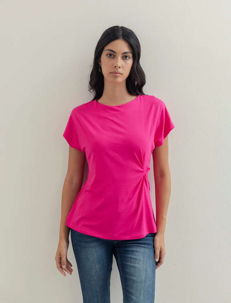 Tshirt con nodo in viscosa - Fuxia