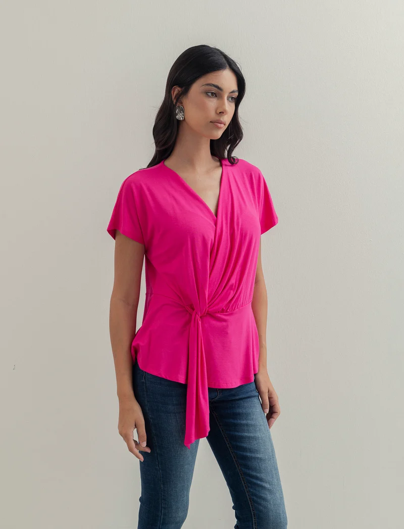 Casacca in popeline di viscosa con collana - Fuxia