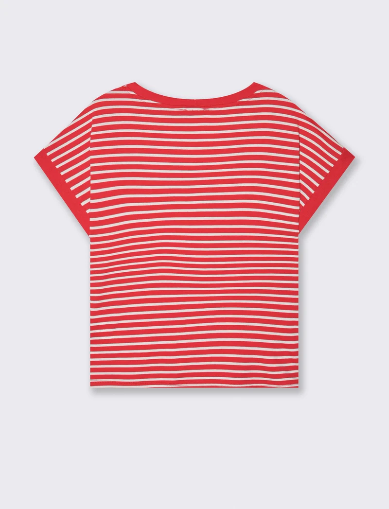 tshirt in viscosa rigata - Rosso-bianco