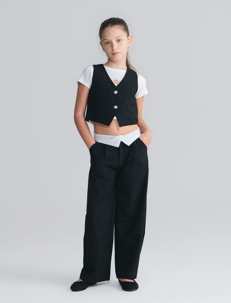 Pantalone gamba larga effetto gessato - Righe