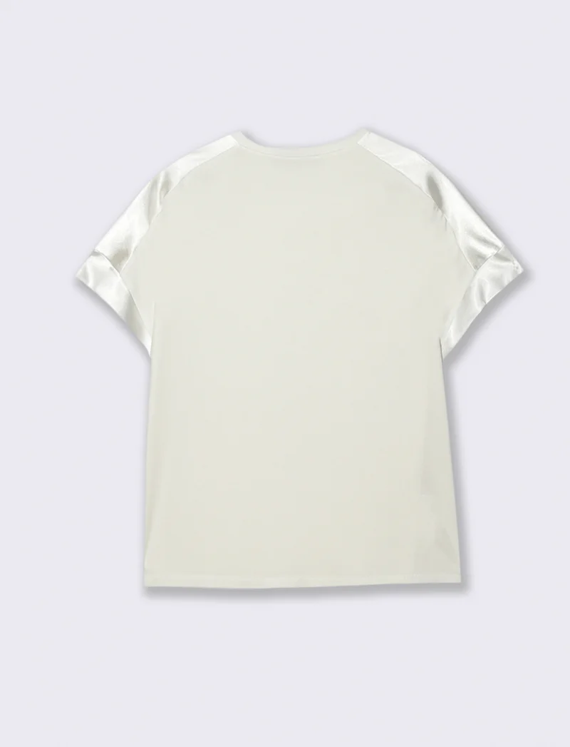 Top stampato sul davanti con scollo sciallato - Bianco latte