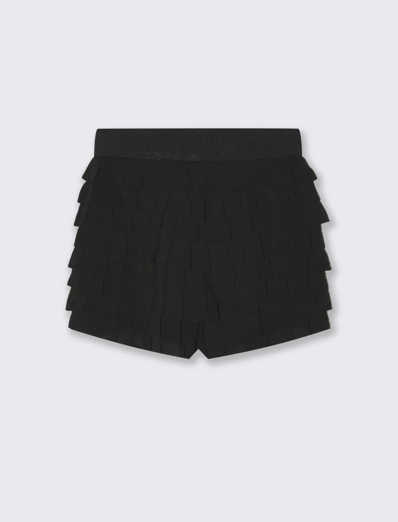 Shorts in georgette con balze da bambina - Nero