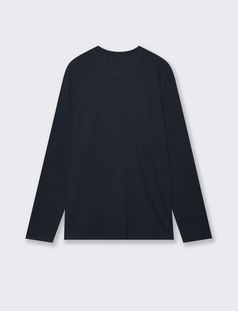 T-Shirt Girocollo Maniche Lunghe Cotone - Blu