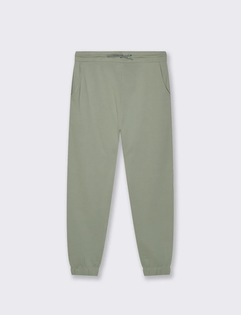 Pantaloni Jogger Basic in Felpa con Tasche - Verde salvia