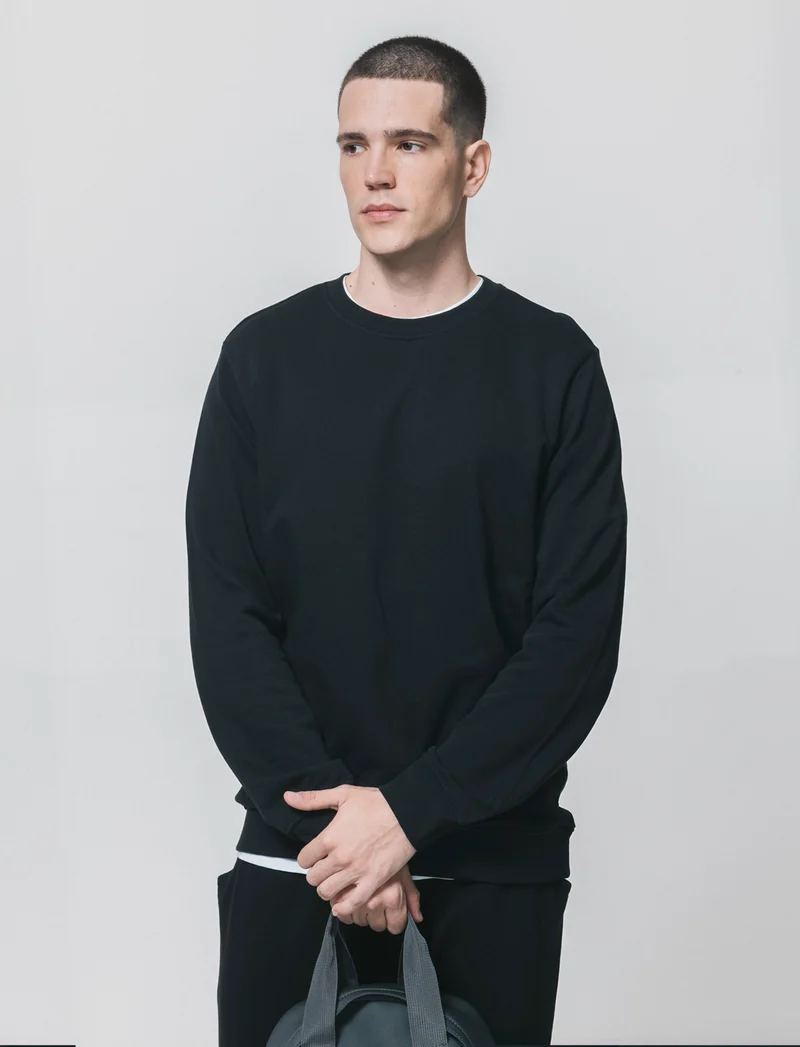 Felpa basic girocollo in cotone 100% - Nero