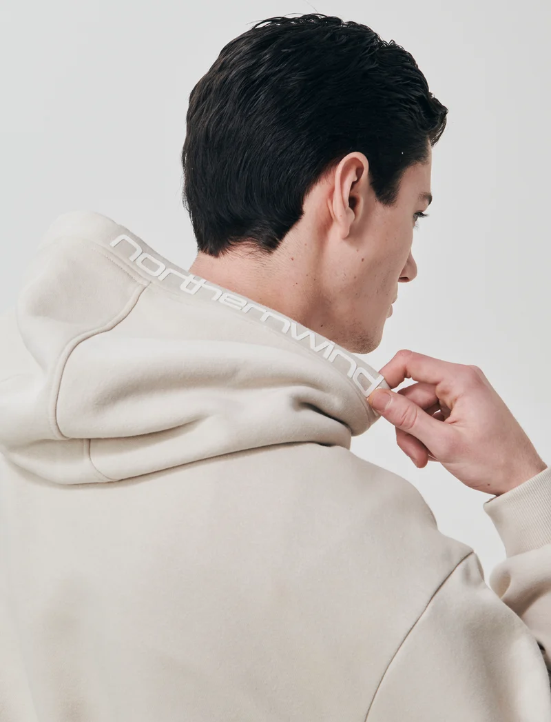 FELPA BOXY FIT CON CAPPUCCIO E STAMPA - Grigio ghiaccio