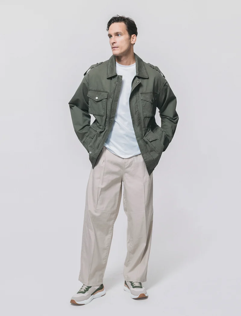 Giacca sahariana in cotone con tasche - Verde militare