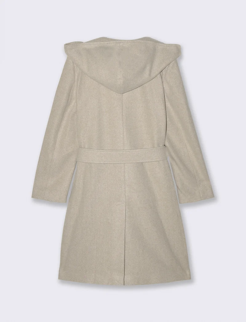 CAPPOTTO CON CAPPUCCIO E CINTA - Avorio