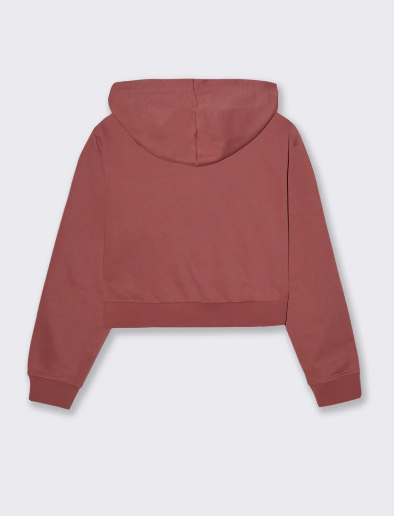 FELPA CROP CON CAPPUCCIO - Rosso mattone
