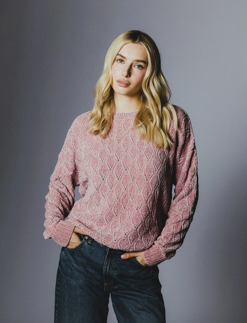 MAGLIA MANICA LUNGA CON INTARSI - Rosa antico