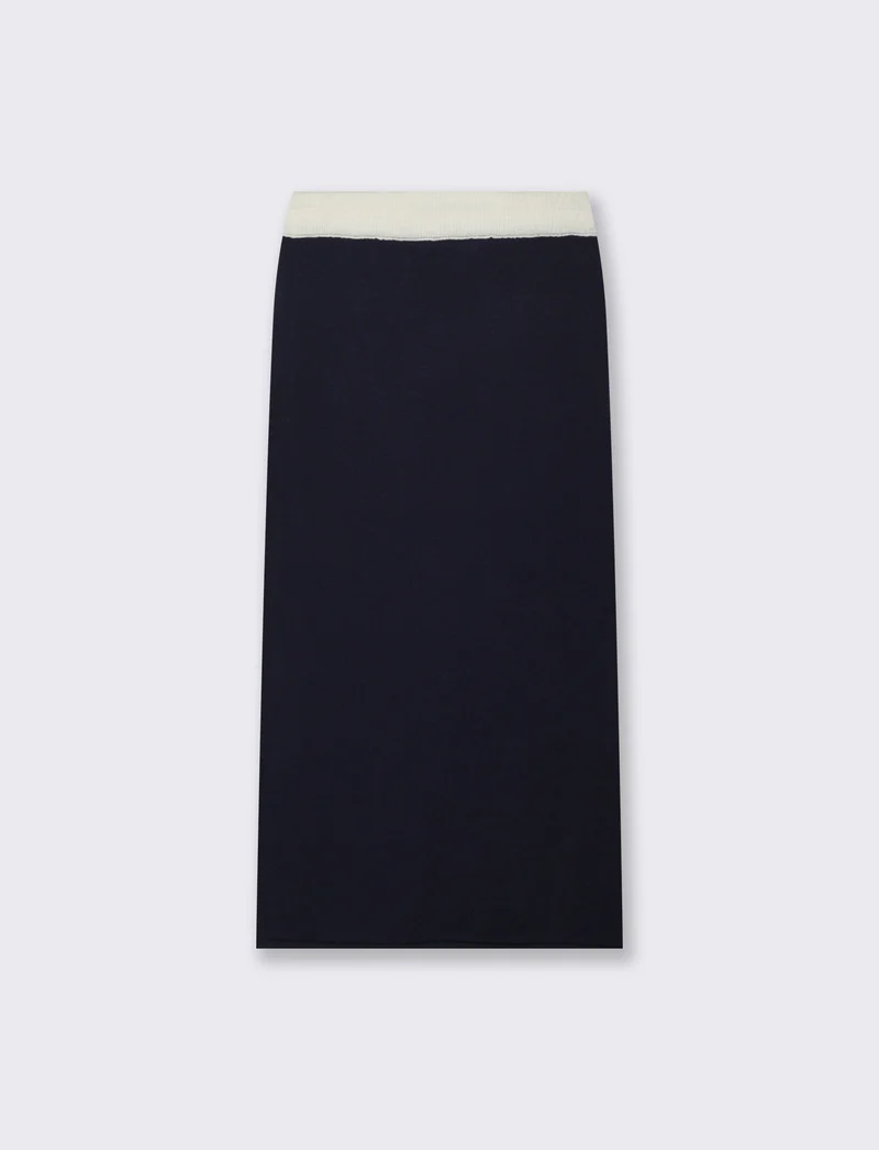 Gonna Longuette con Tasche e Bottoni - Blu
