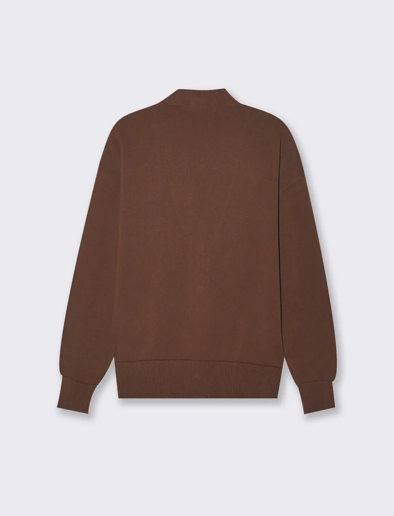Cardigan Manica Lunga con Bordi Contrastanti - Marrone